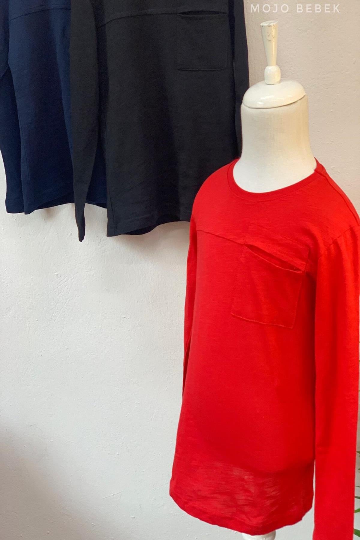 Woorage Erkek Çocuk Basic Cepli Uzun Kol T-shirt 1080 Kırmızı