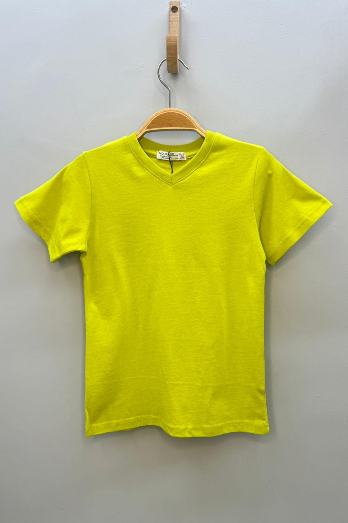 Woorage Erkek Çocuk Basic Kısa Kol T-shirt 9187 Yağ Yeşili