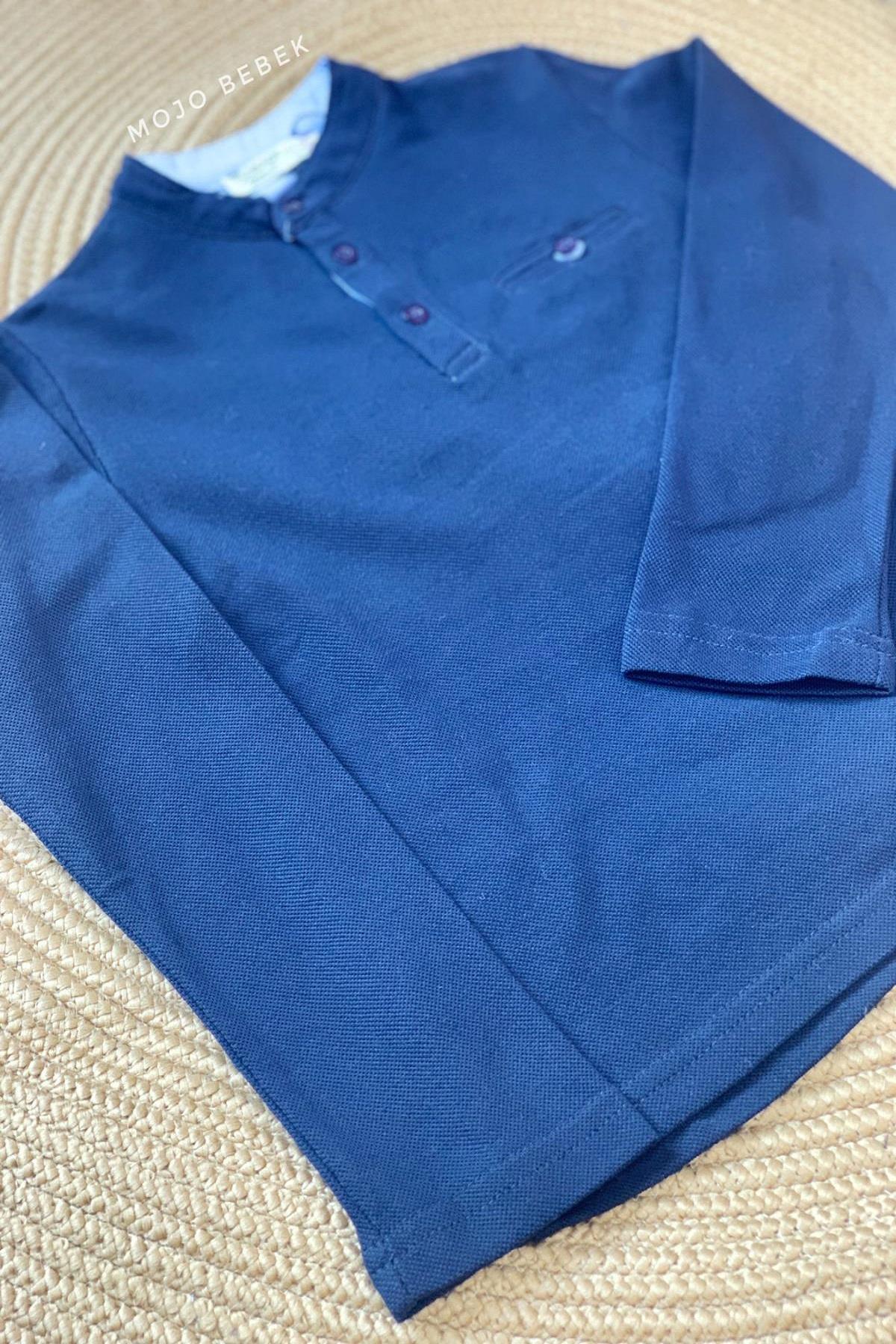 Woorage Erkek Çocuk Hakim Yaka Lacoste T-shirt 0119 Lacivert