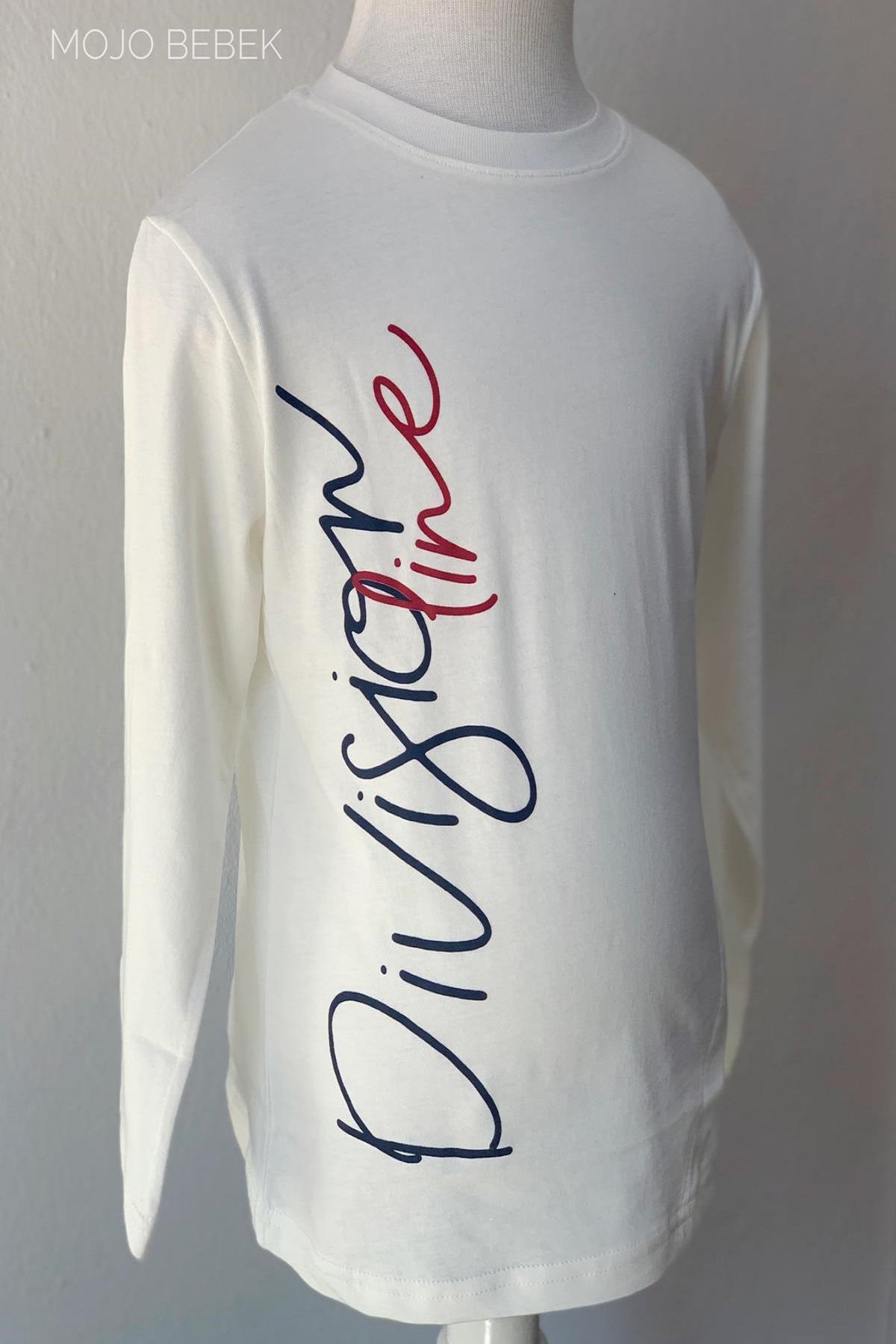 Woorage Erkek Çocuk Yazılı İnce Uzun Kol T-shirt 5051 Beyaz