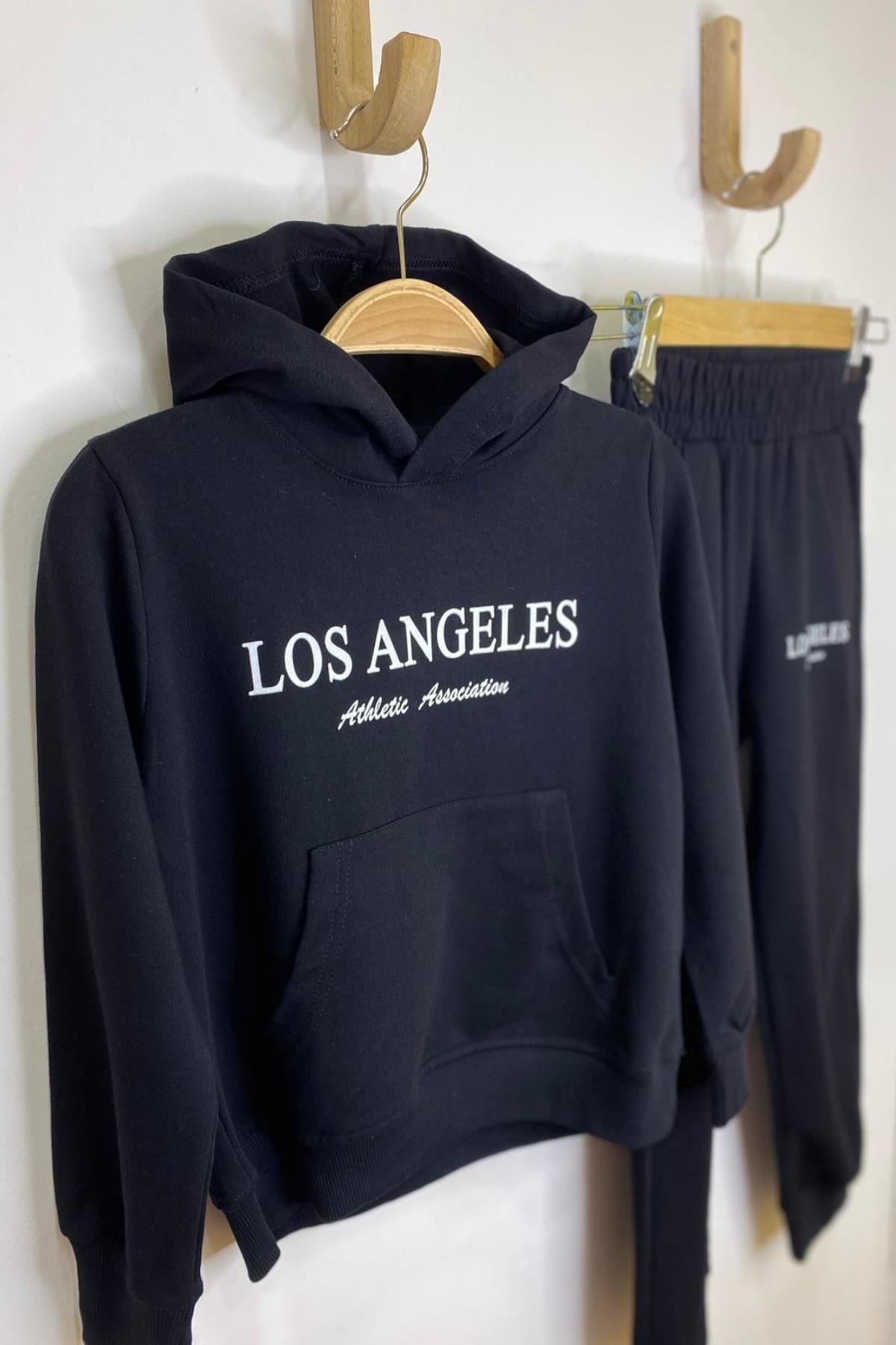 Woorage Kız Çocuk Los Angeles Kapüşonlu Eşofman Tkm 3915 Siyah