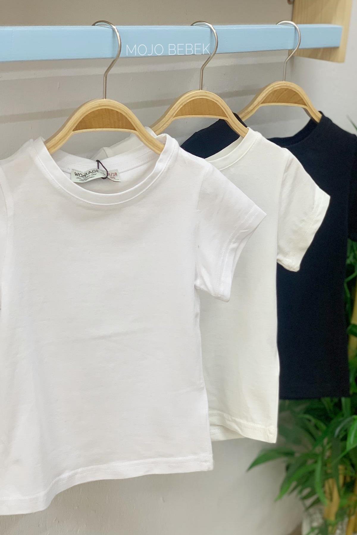 Woorage Unisex Bebek Basic Kısa Kol T-shirt 0060 Beyaz