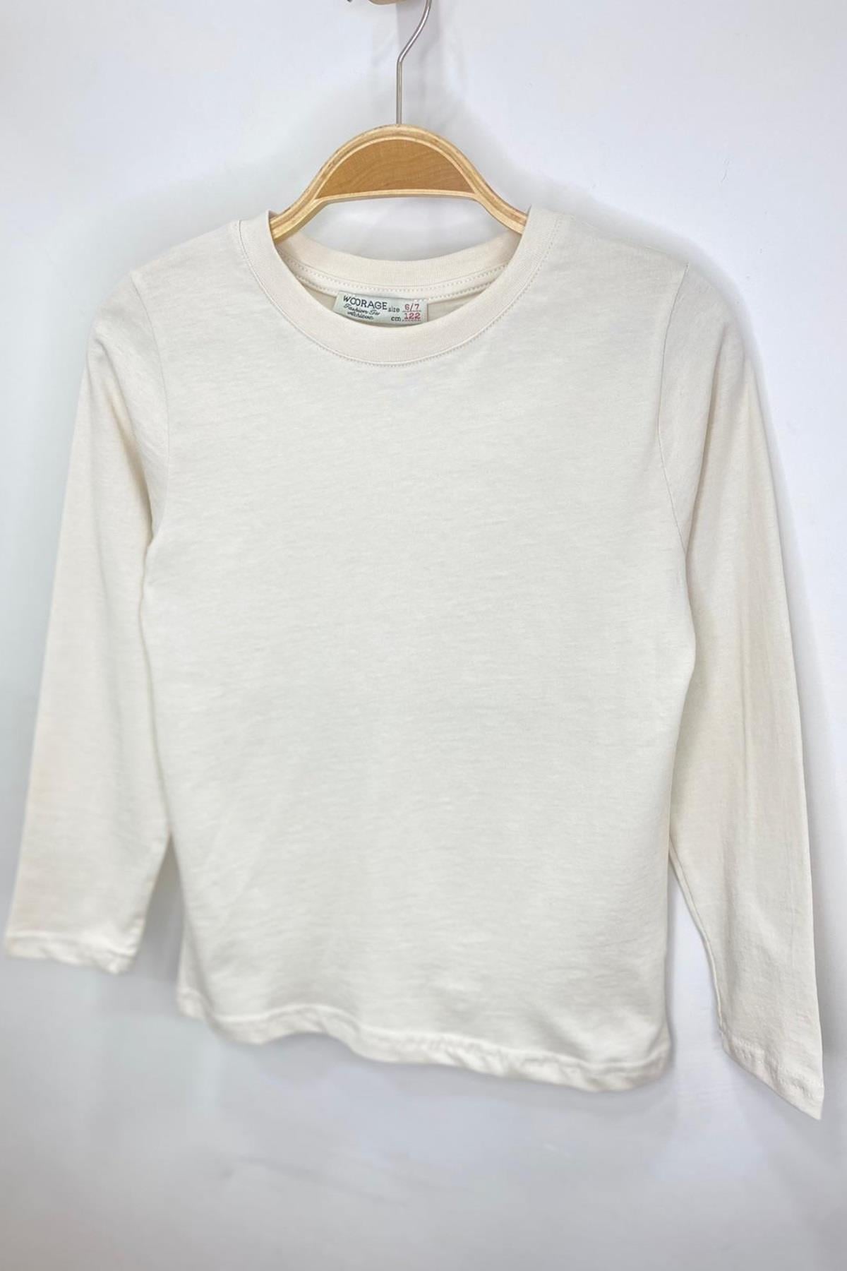 Woorage Unisex Çocuk 5-14 Yaş Bisiklet Yaka Basic T-shirt Krem