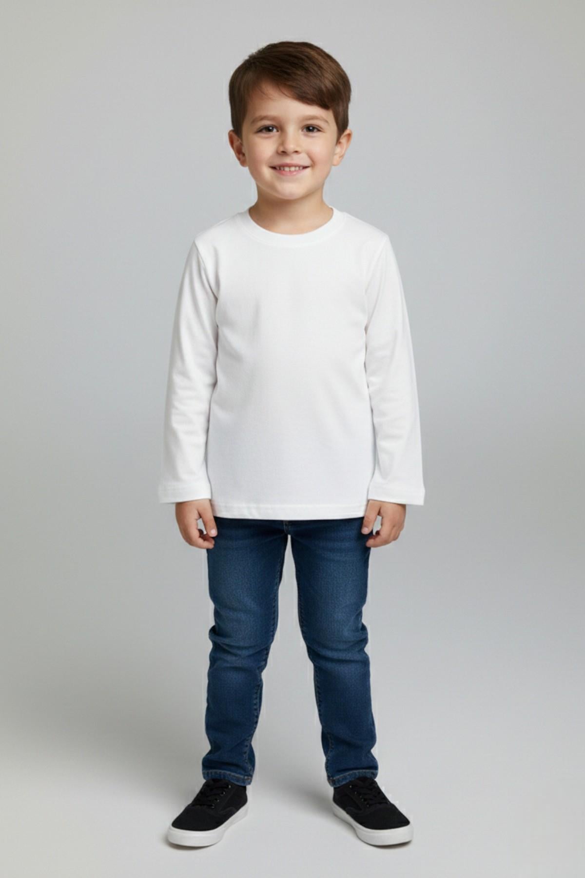 Woorage Unisex Çocuk 5-14 Yaş Bisiklet Yaka Basic T-shirt Beyaz