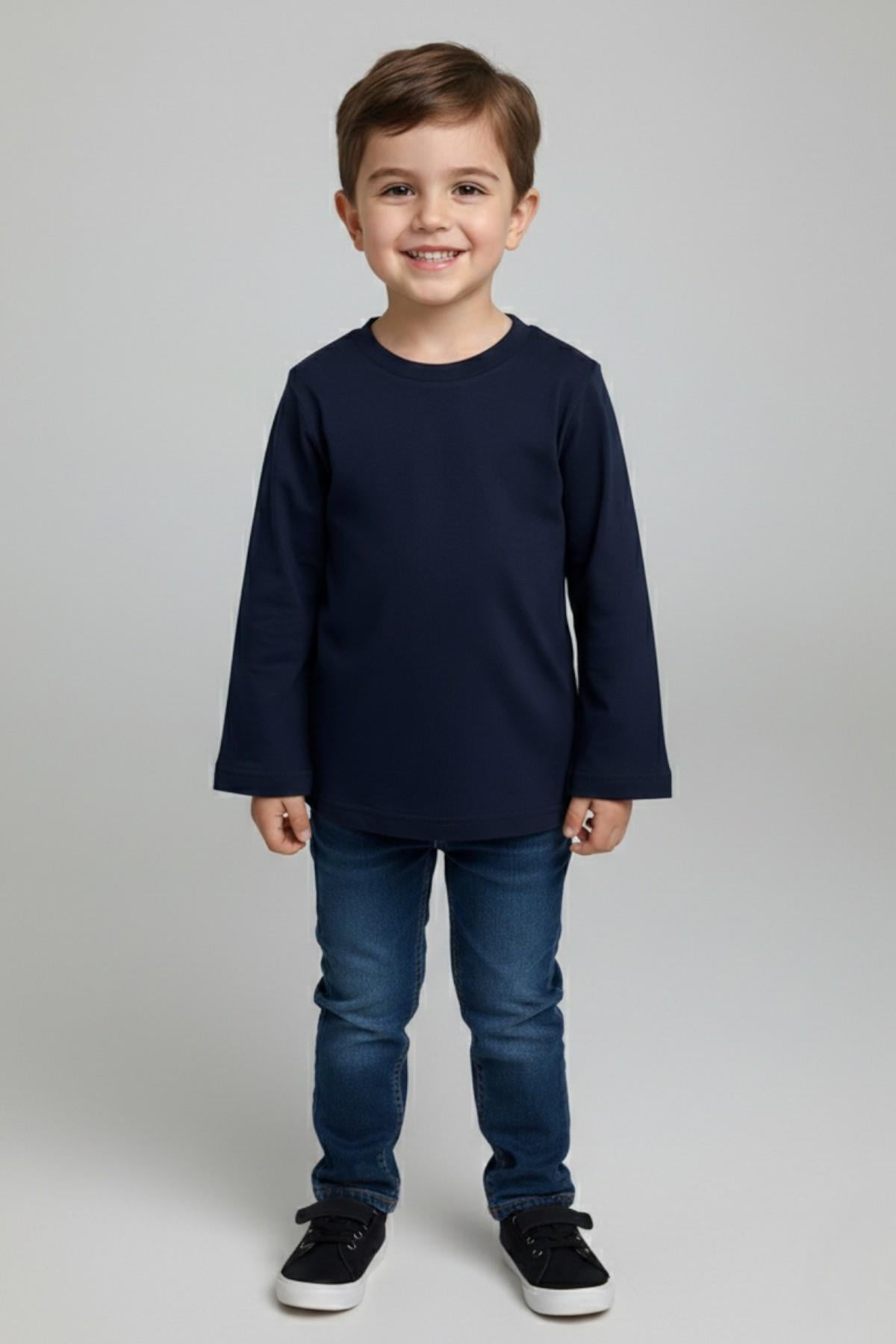 Woorage Unisex Çocuk 5-14 Yaş Bisiklet Yaka Basic T-shirt Lacivert