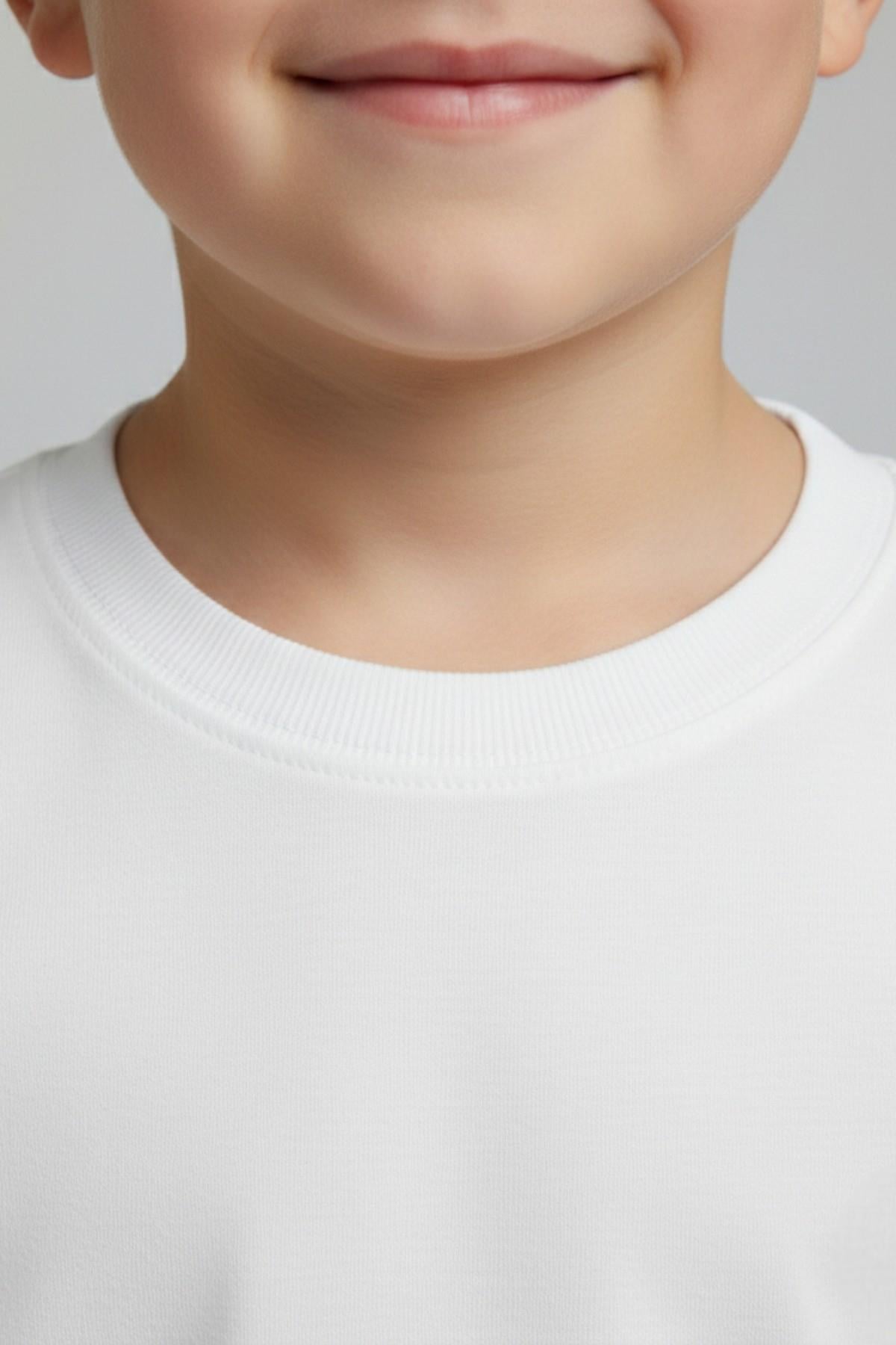 Woorage Unisex Çocuk 5-14 Yaş Bisiklet Yaka Basic T-shirt Beyaz