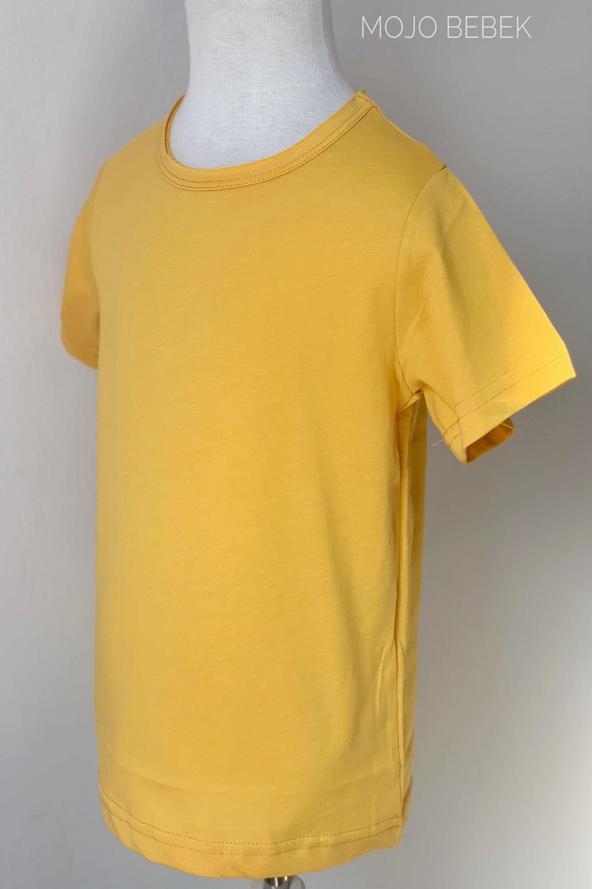 Woorage Unisex Çocuk Basic Kısa Kol T-shirt 5203 Hardal