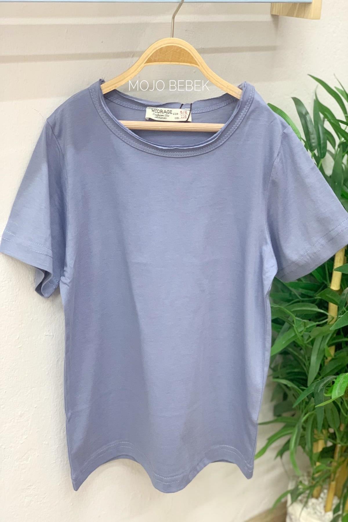 Woorage Unisex Çocuk Basic Kısa Kol T-shirt 5203 İndigo
