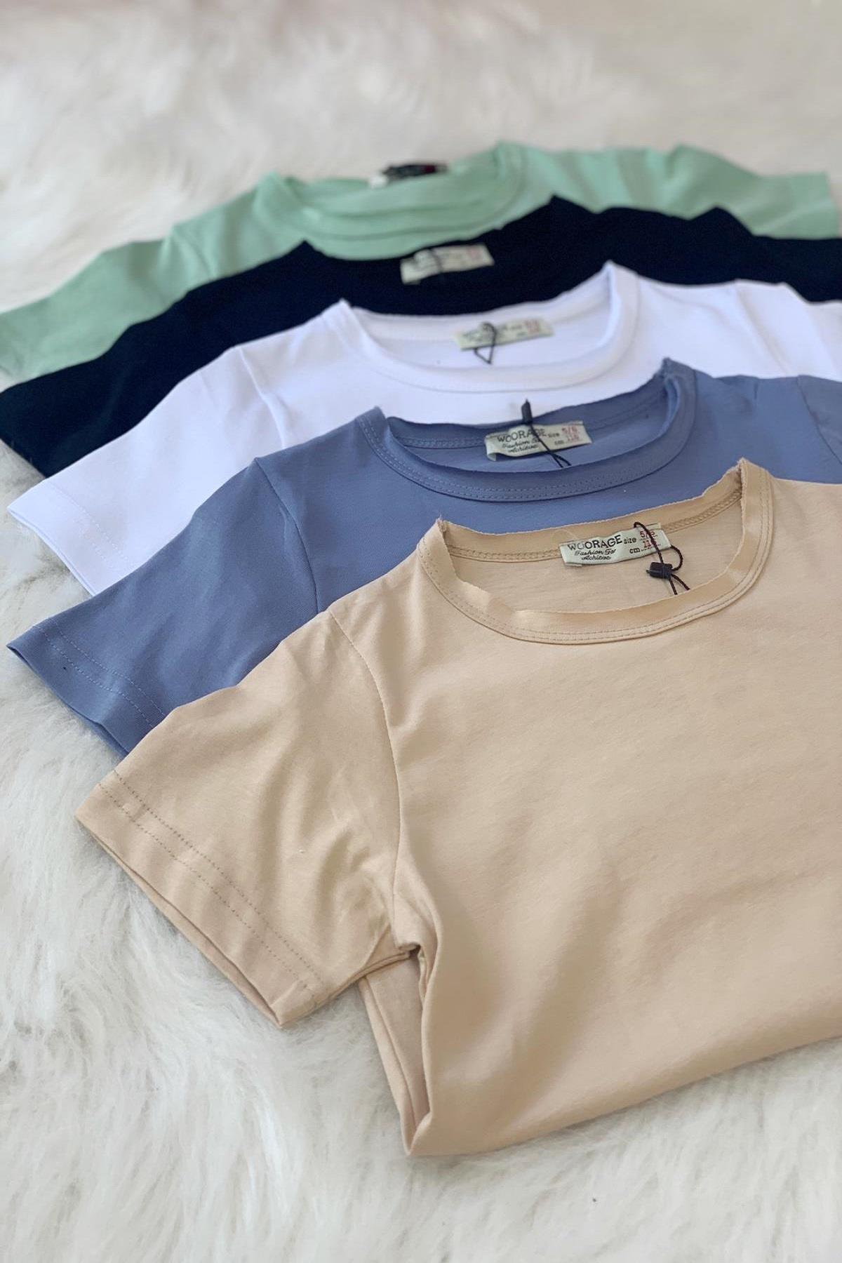 Woorage Unisex Çocuk Basic Kısa Kol T-shirt 5203 Beyaz