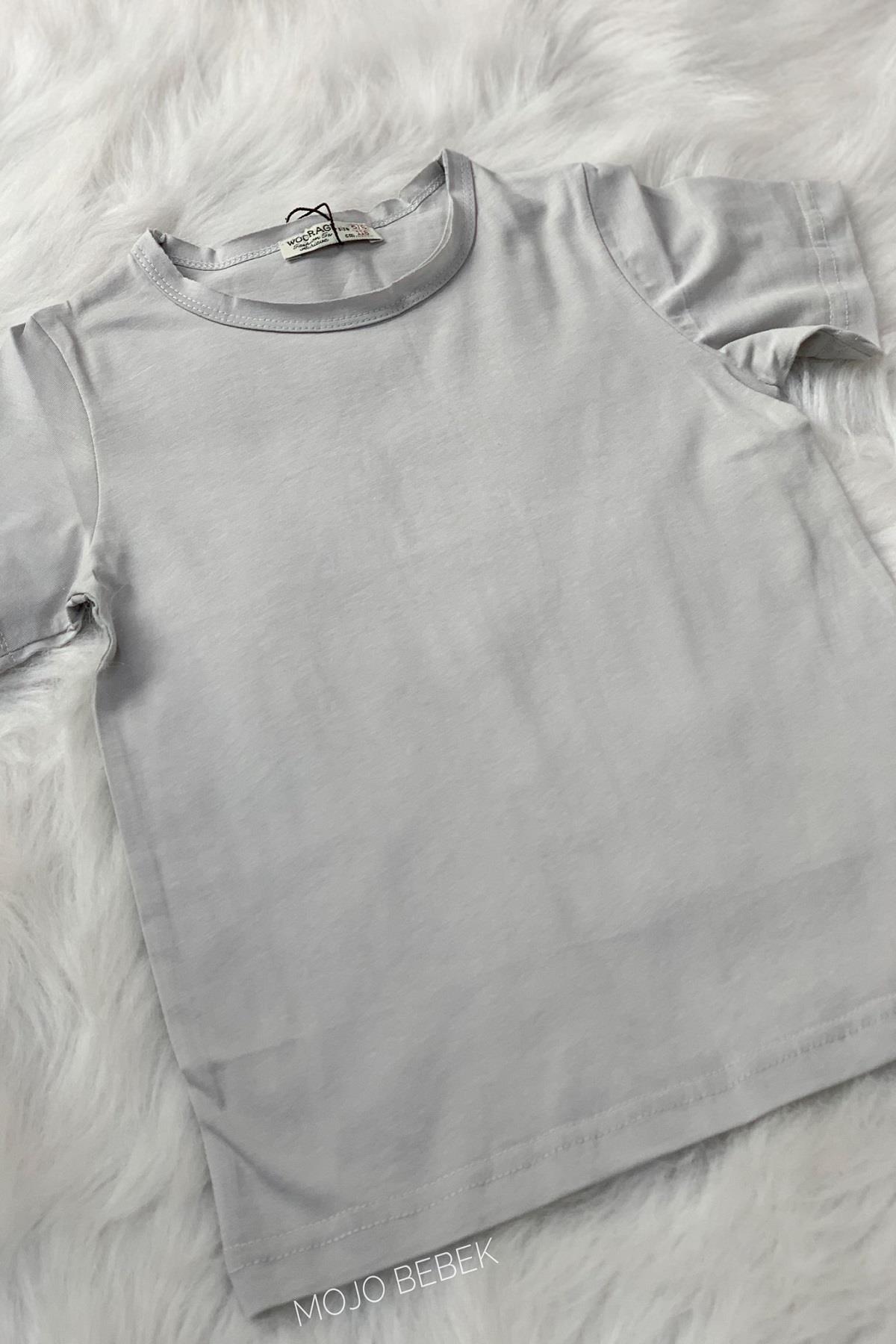 Woorage Unisex Çocuk Basic Kısa Kol T-shirt 5203 Gri