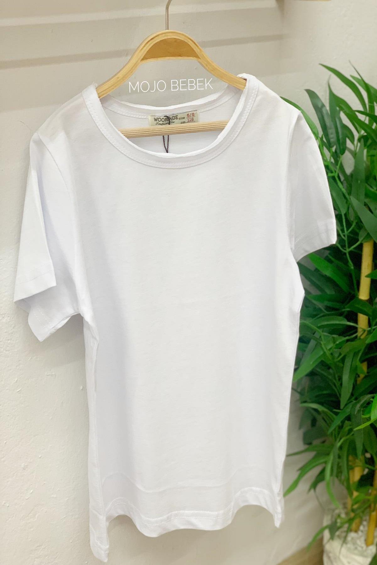 Woorage Unisex Çocuk Basic Kısa Kol T-shirt 5203 Beyaz