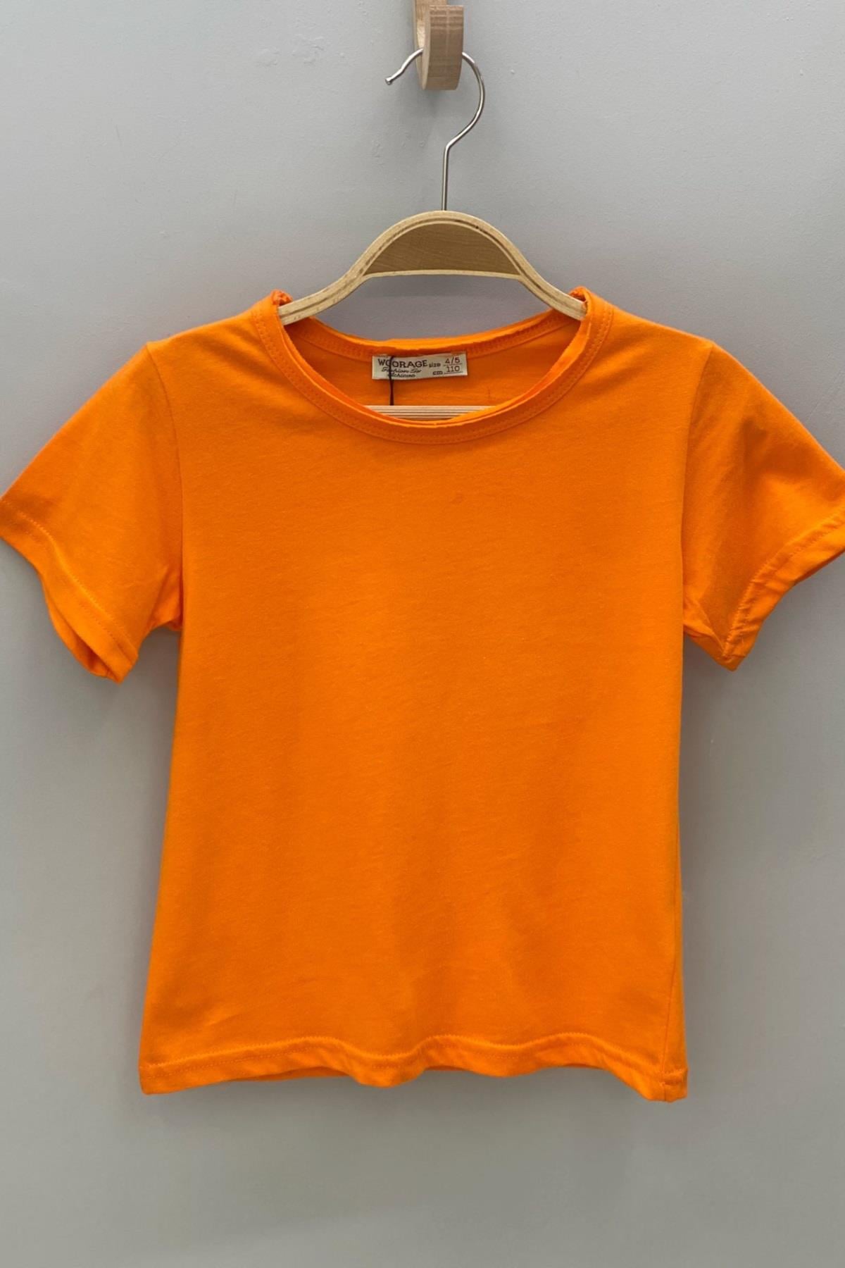 Woorage Unisex Çocuk Basic Kısa Kol T-shirt 5203 Turuncu