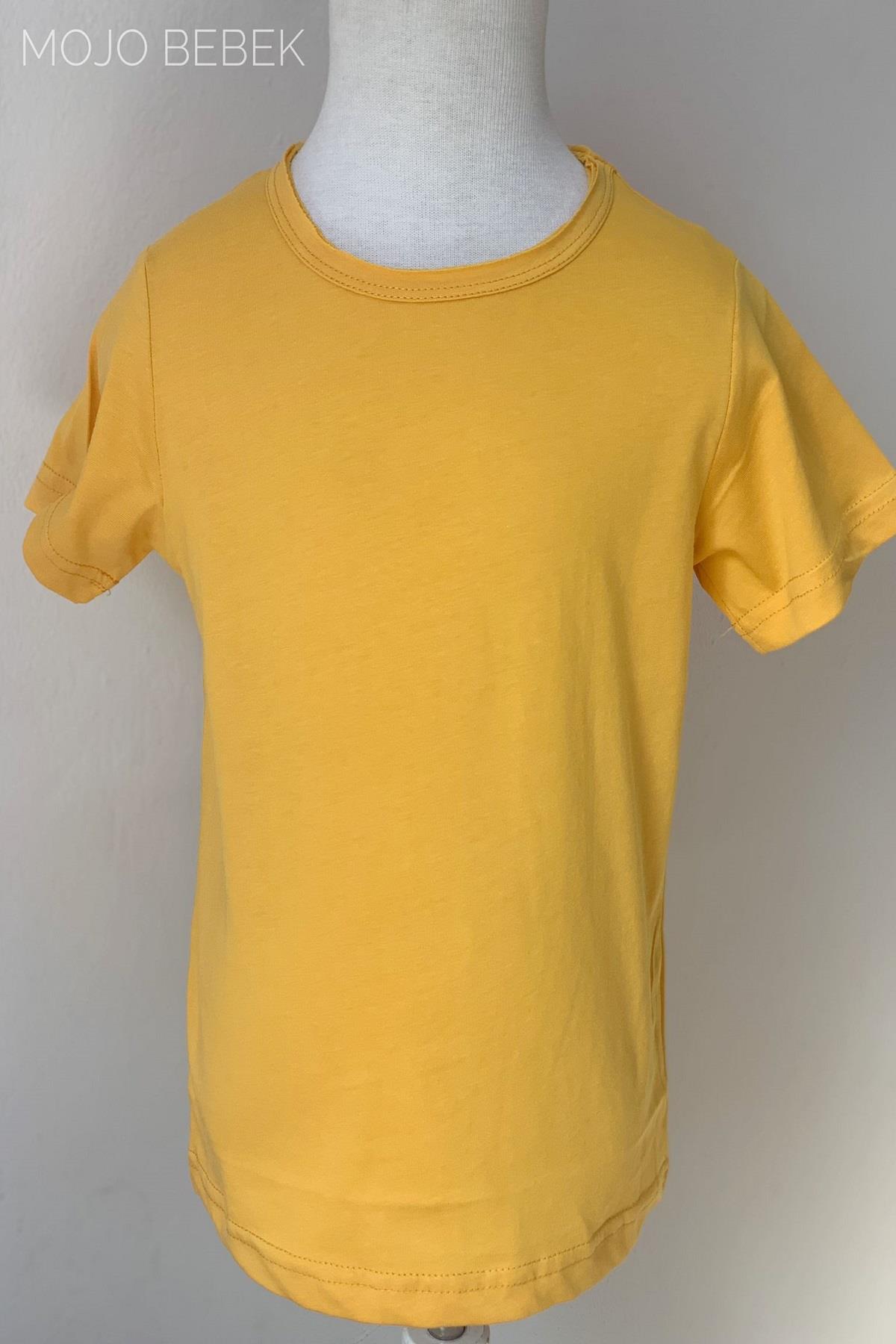Woorage Unisex Çocuk Basic Kısa Kol T-shirt 5203 Hardal