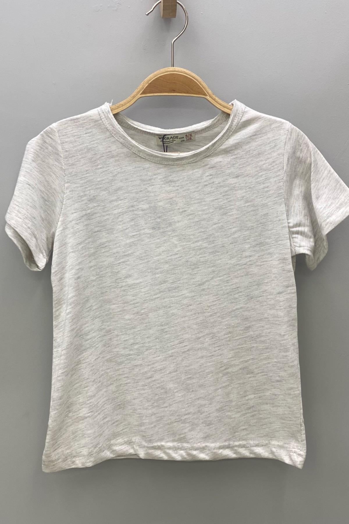 Woorage Unisex Çocuk Basic Kısa Kol T-shirt 5203 Gri Melanj