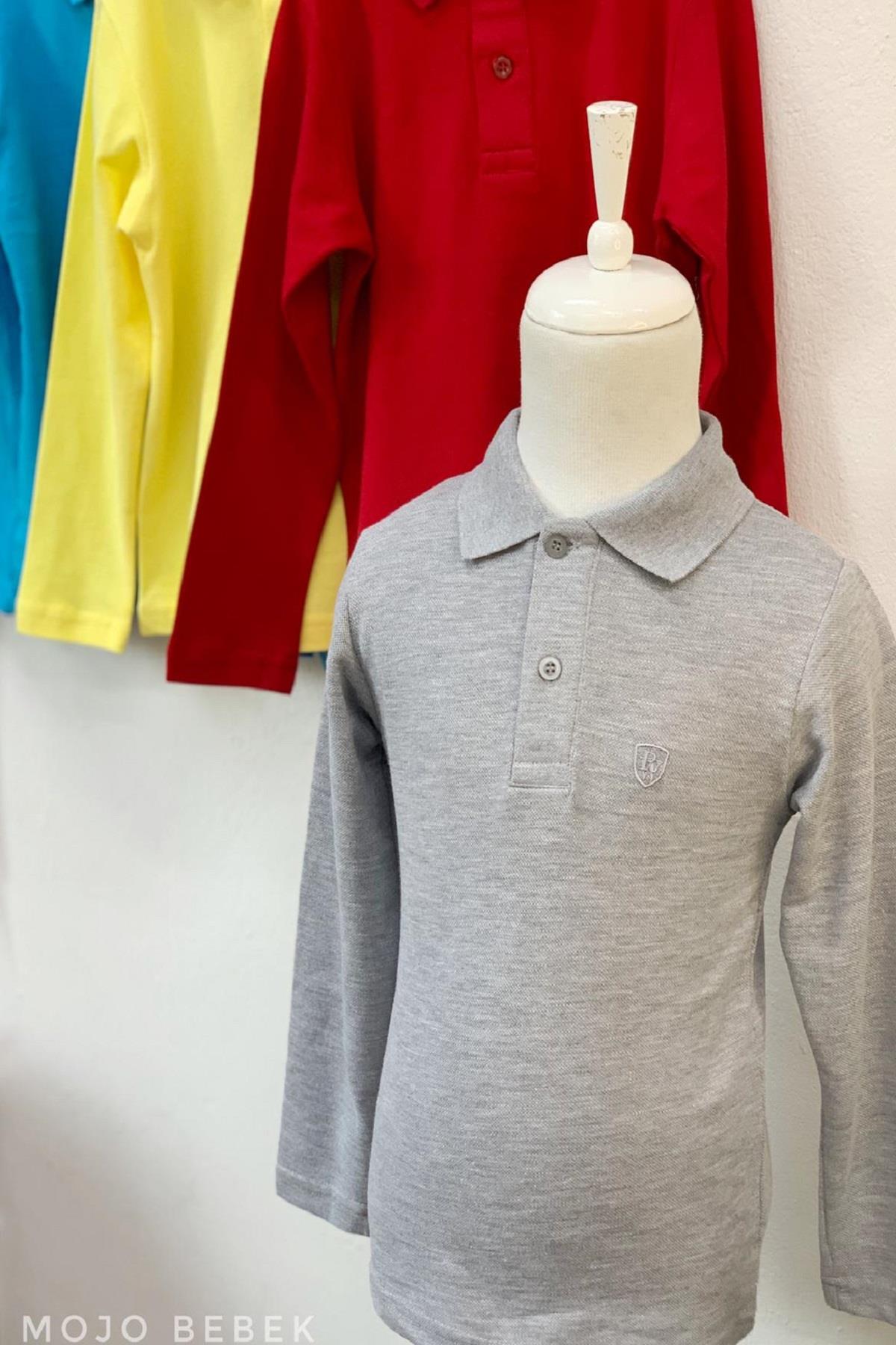 Woorage Unisex Düğmeli Lacoste Yakalı T-shirt 4145 Gri