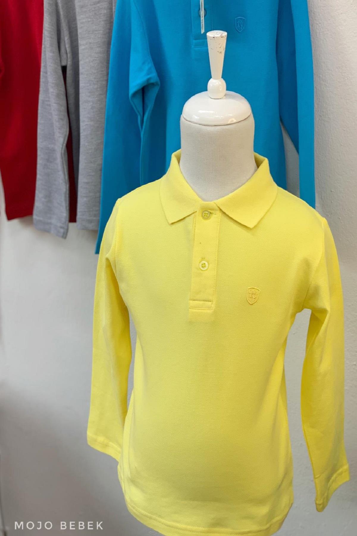 Woorage Unisex Düğmeli Lacoste Yakalı T-shirt 4145 Sarı