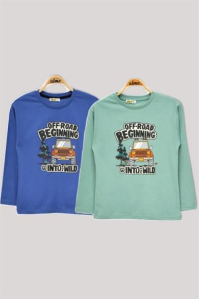 ALG Erkek Çock Off-Road Baskılı Uzun Kollu T-shirt 224045 Çağla Yeşili