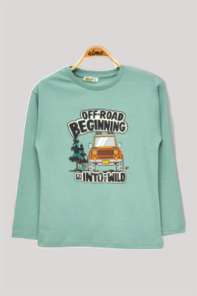 ALG Erkek Çock Off-Road Baskılı Uzun Kollu T-shirt 224045 Çağla Yeşili