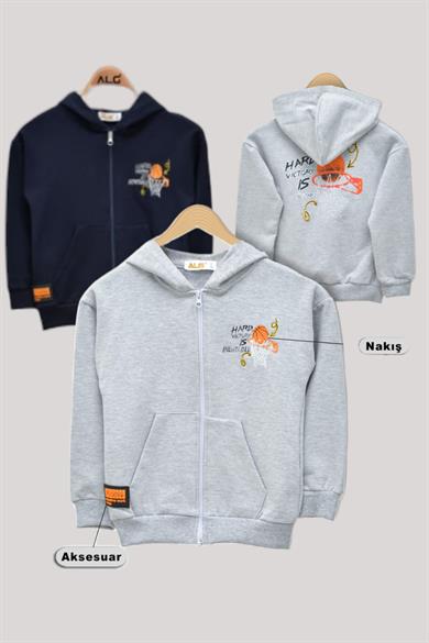 ALG Erkek Çocuk 3-7 Yaş Basket Desenli Kapüşonlu Hırka 224419 Lacivert