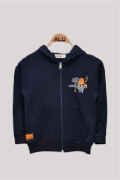 ALG Erkek Çocuk 3-7 Yaş Basket Desenli Kapüşonlu Hırka 224419 Lacivert