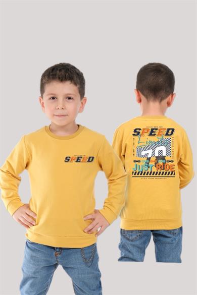 ALG Erkek Çocuk 3-8 Yaş Speed Baskılı Şardonlu Sweatshirt 224473 Hardal