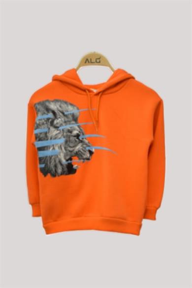 ALG Erkek Çocuk Aslanlı Şardonlu Kapüşonlu Sweatshirt 223649 Turuncu