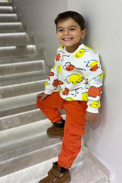 ALG Erkek Çocuk Hayvan Baskılı Şardonlu Eşofman Takımı 224520 Turuncu