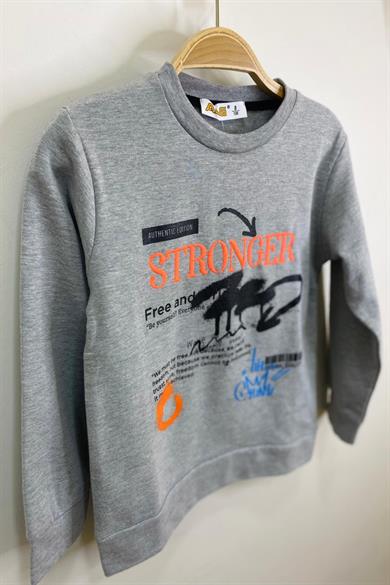 ALG Erkek Çocuk Stronger Nakışlı Şardonlu Sweatshirt 324484 Gri