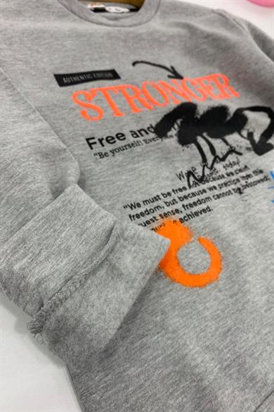 ALG Erkek Çocuk Stronger Nakışlı Şardonlu Sweatshirt 324484 Gri