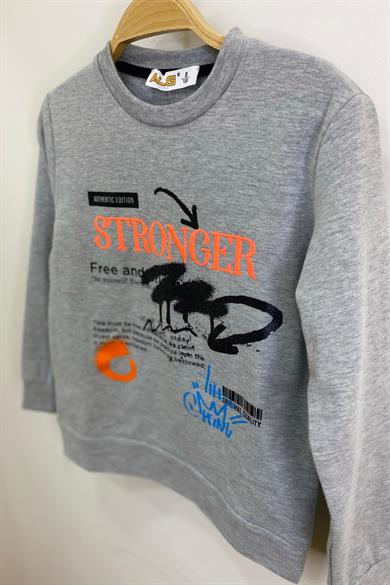ALG Erkek Çocuk Stronger Nakışlı Şardonlu Sweatshirt 324484 Gri
