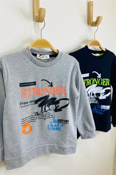 ALG Erkek Çocuk Stronger Nakışlı Şardonlu Sweatshirt 324484 Gri