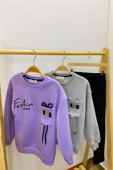 ALG Kız Çocuk Fashion London Baskılı Şardonlu Sweathirt 724504 Gri