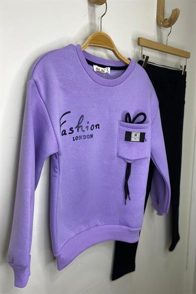ALG Kız Çocuk Fashion London Baskılı Şardonlu Sweathirt 724504 Lila