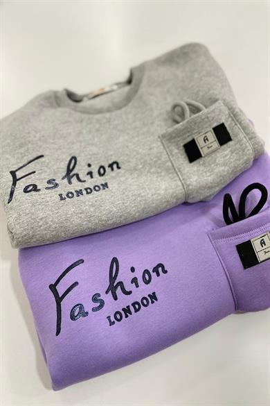 ALG Kız Çocuk Fashion London Baskılı Şardonlu Sweathirt 724504 Lila
