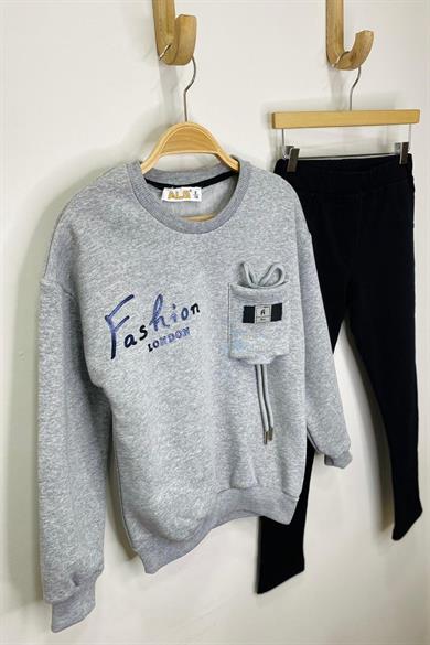 ALG Kız Çocuk Fashion London Baskılı Şardonlu Sweathirt 724504 Gri
