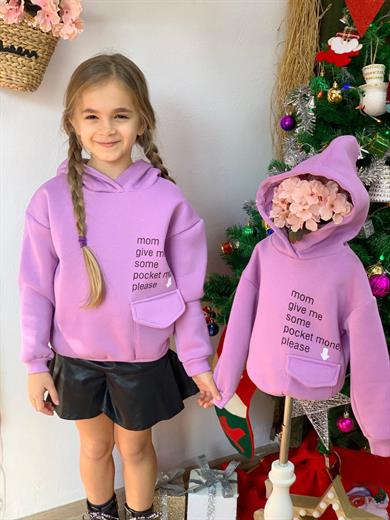 Alg Kız Çocuk Kapüşonlu Yazılı Sweatshirt 622606 Mor