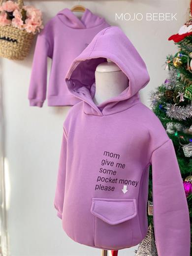 Alg Kız Çocuk Kapüşonlu Yazılı Sweatshirt 622606 Mor