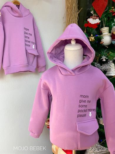 Alg Kız Çocuk Kapüşonlu Yazılı Sweatshirt 622606 Mor