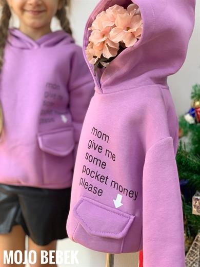 Alg Kız Çocuk Kapüşonlu Yazılı Sweatshirt 622606 Mor