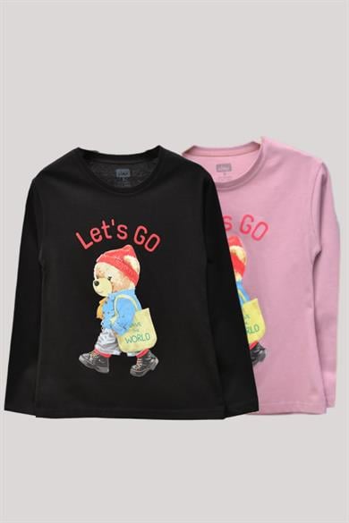 ALG Kız Çocuk Lets Go Baskılı Uzun Kol T-shirt 724021 Siyah