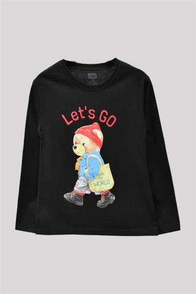 ALG Kız Çocuk Lets Go Baskılı Uzun Kol T-shirt 724021 Siyah
