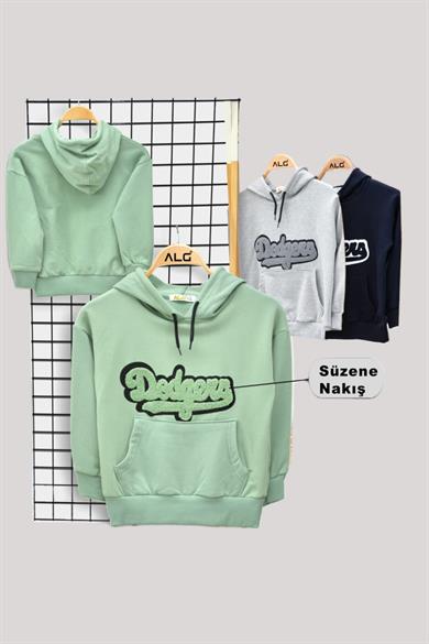 ALG Unisex Baskılı Kapüşonlu Şardonlu Sweatshirt 324421 Çağla Yeşili