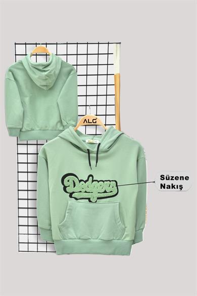 ALG Unisex Baskılı Kapüşonlu Şardonlu Sweatshirt 324421 Çağla Yeşili