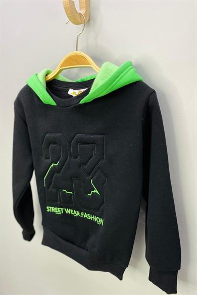 ALG Unisex Nakışlı Kapüşonlu Şardonlu Sweatshirt 324401 Siyah