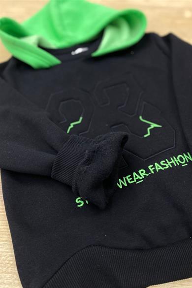 ALG Unisex Nakışlı Kapüşonlu Şardonlu Sweatshirt 324401 Siyah