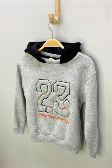 ALG Unisex Nakışlı Kapüşonlu Şardonlu Sweatshirt 324401 Gri