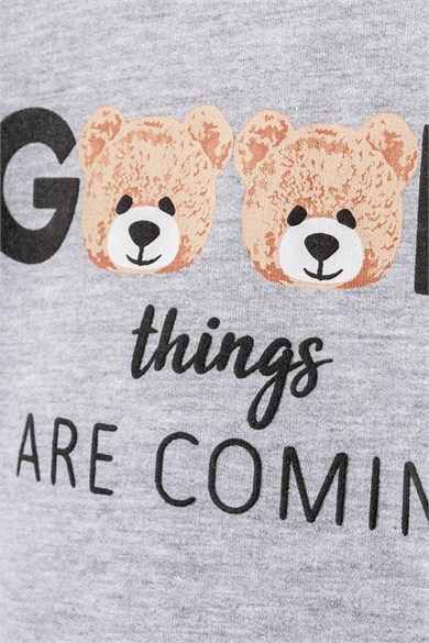 BabyCosy Erkek Bebek 3-24 Ay Ayıcık Desenli Sweatshirt Gri