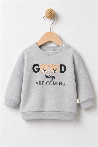 BabyCosy Erkek Bebek 3-24 Ay Ayıcık Desenli Sweatshirt Gri
