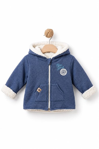 BabyCosy Erkek Bebek 3-24 Ay Welsoft Kapüşonlu Hırka Lacivert