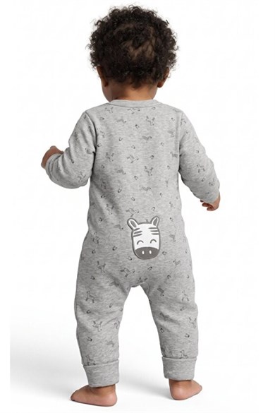 BabyCosy Erkek Bebek 3-24 Ay Zebra Desenli Fermuarlı Tulum Gri